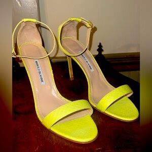 Strappy Heeled Sandals, Lime Green Manolo Blahnik